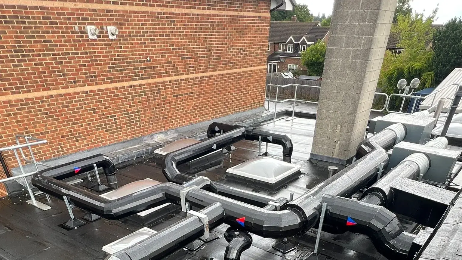 Completed rooftop ventilation and insulated ductwork at Didcot Ambulance Resource Centre