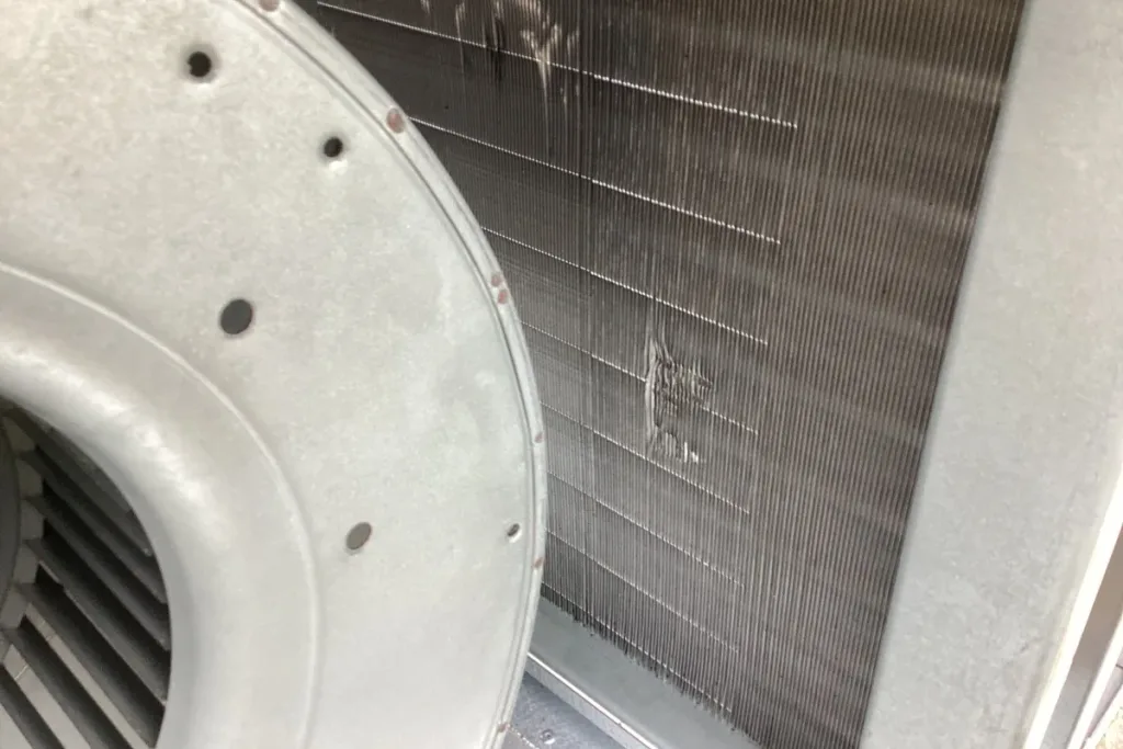 Existing heat exchanger coil inspected during the Didcot ventilation survey