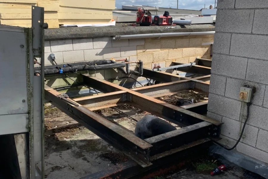 Original steel support frame after rooftop ventilation plant removal