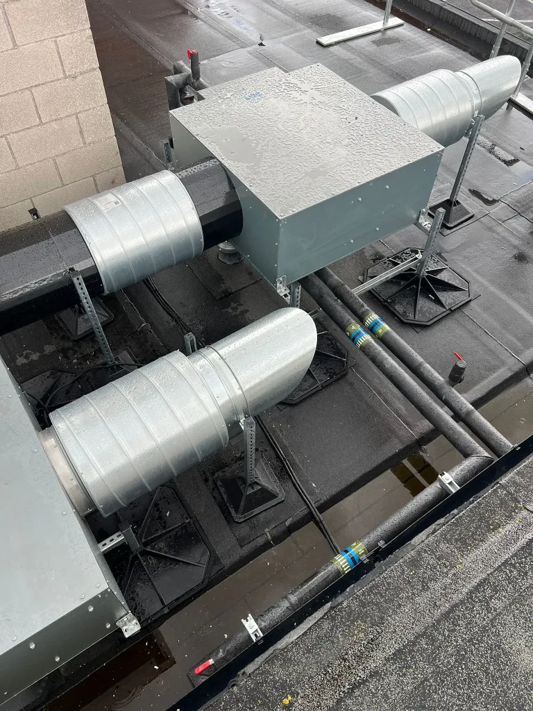 Completed weatherproof ductwork and ventilation plant at Didcot Ambulance Resource Centre